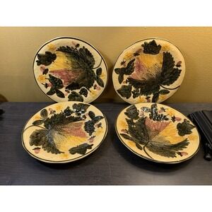Vintage Majolica Plate Made In West Germany Grape Leaves and Strawberries Set 4